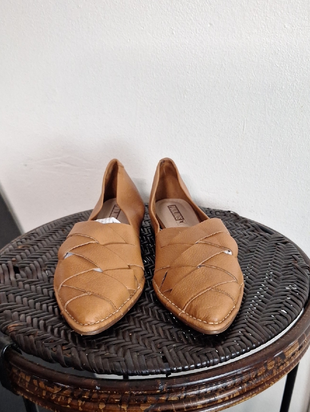 Pikolinos Caleta W7X-4778BG Woven Leather Pointed Toe Flats Cognac Size 39 - Picture 2 of 9